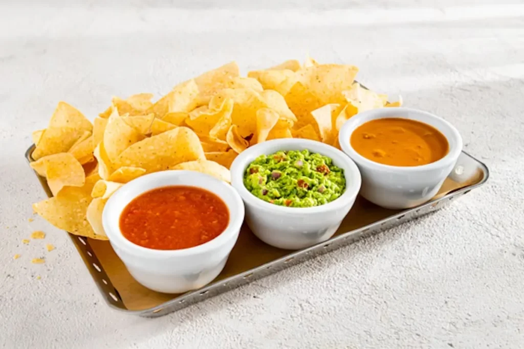 Dip Trio Ingredients: Avocados, Tomatoes, Onions, Salt, Spices, cheese, beef, Buttermilk, Garlic powder, Corn tortillas. Price: $11.29 Calories: 970-2240 Cal